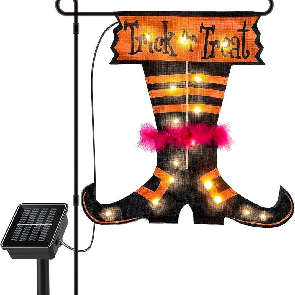 Halloween Trick Or Treat Graden Flag lights without flag pole, Double Sided Witc
